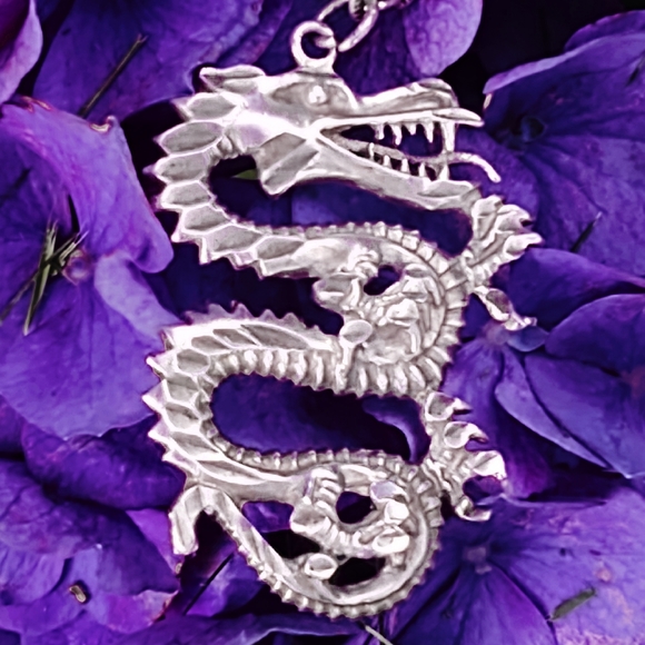 Vintage Large Sterling Silver Dragon Pendant - Picture 7 of 7